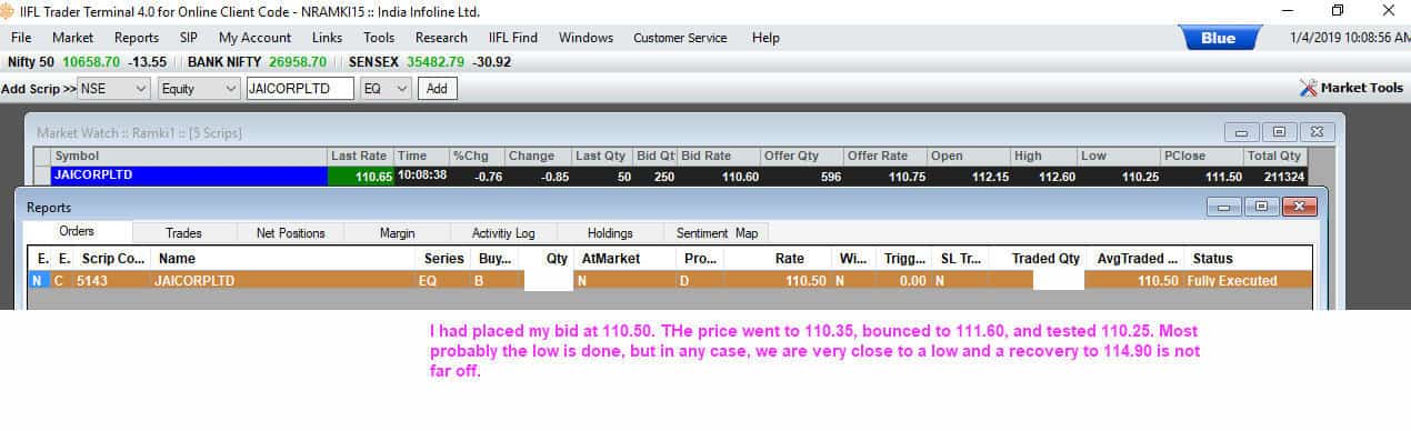 Entered my buy order in Jai Corp